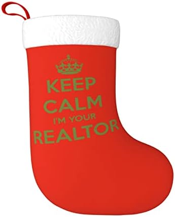 Yuyuy Чувајте мирна, јас сум твојот Realtor Божиќно порибување Декорација на одмори камин виси чорапи 18 инчи чорапи