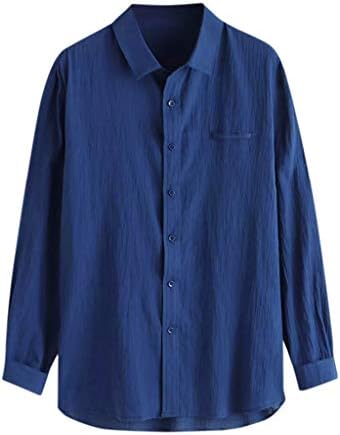 Gdjgta памук врвови машка постелнина долга t ретро цврста ракав кошули со блузи со копче Баги машка машка маица за машка блуза