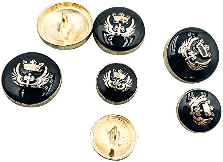Копче за црно злато метал од 16 парчиња Поставете го копчето во стил на круна од 15мм 20мм за блејзери, костуми, спортски палта,