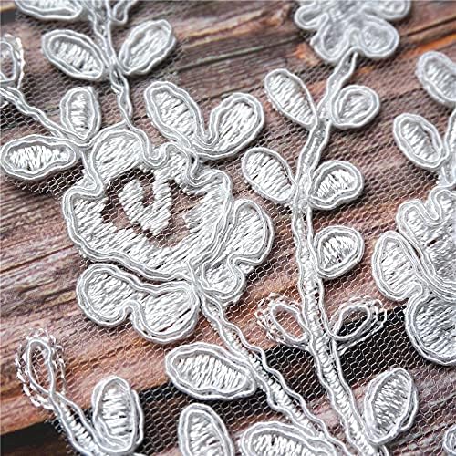 Skreojf 2pcs Бели цвеќиња од лисја гранка ласкави мешла ткаенина свадба Апликации за шиење лепенки чипка везови за фустан DIY