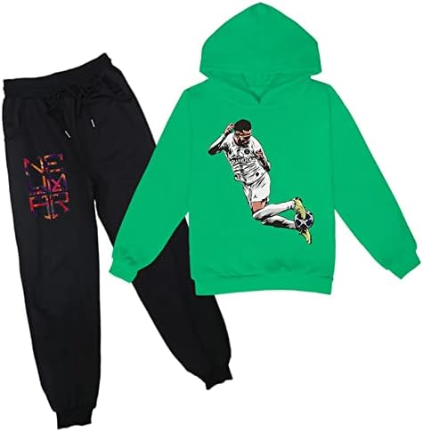 Benlp Wokenday Boys Neymar Jr Graphic Loose Hooded Tops+Sweatpants-2PCs Комплети за џемпери за деца, девојки