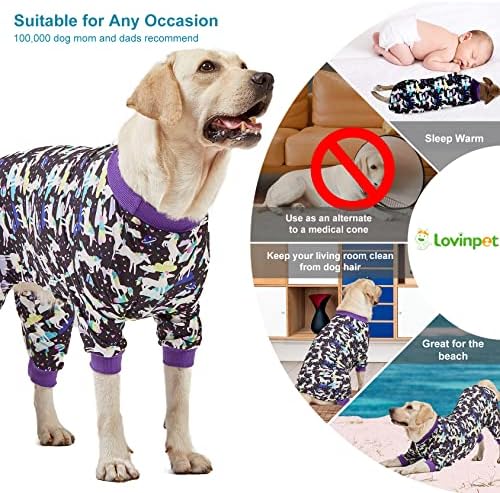 Ловинпет со голема раса облека за кучиња, кошула за заштита од рани/пост -хирургија за големи кучиња, еднорози во вселената црно печатење, УВ