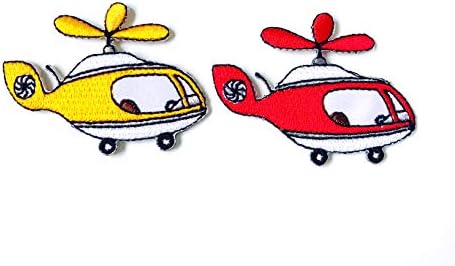 Сет од 2 мали мини симпатични хеликоптери векторски закрпи за цртани филмови шијат железо на извезена апликација знак знак за лепенка