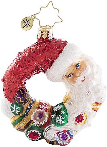 Кристофер Радко рачно изработено европско стакло Божиќно украсен украс, Дедо Мраз доаѓа скапоцен камен на венецот