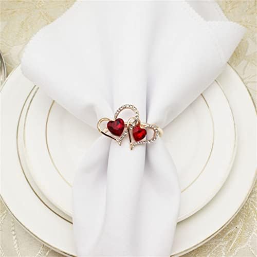 XJJZS 12 парчиња/црвена двојна loveубовна салфетка прстен дијамант метална салфетка прстен свадбената забава за салфетка копче за салфетка