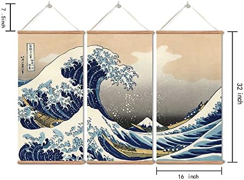 Zhugege Јапонска традиционална уметност Големиот бран надвор од Канагава од Хокусаи, виси постер со дрвени рамки, подготвен да виси декоративен