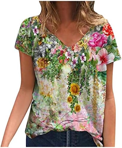 3/4 ракави кошули за жени мода 2022 вратоврска боја цветни графички маички случајно лабава фит блуза лето на врвовите на вратот