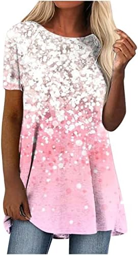 Femaleенска облека од 2023 година Трендовски памучен екипаж врат графички врвен врв летен есен кошула за кратки ракави за дама o7 o7
