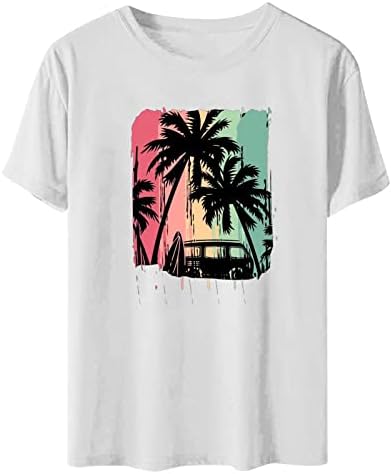 Женски Графички Врвови Блузи За Вратот На Бродот Маици Плажа Со Кратки Ракави Хавајски Тропски Летни Есенски Врвови 2023 5Ј