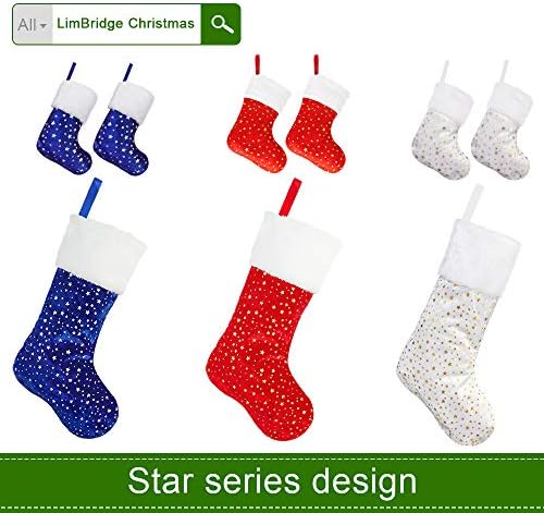 Божиќни мини чорапи на Лимбриџ, 24 пакувања 7 инчи сјајно печатење на златна starвезда со плишани манжетни, класични декорации за порибување