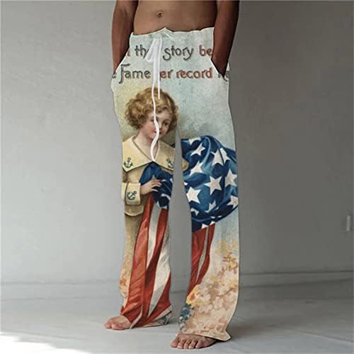 МИАШУИ Пената Да Слајд Мажи Американско Знаме Патриотски Панталони За Мажи 4 од јули Хипи Харем Панталони Широки Бохо Песна Панталони
