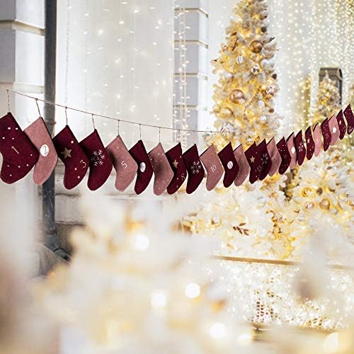 МИХ ДЕКО 2021 Божиќни Торби За Календар За Доаѓање, 24 Дена Виси Празни Календари За Доаѓање Висечки Чанти За Подароци Со Венец Вреќи За