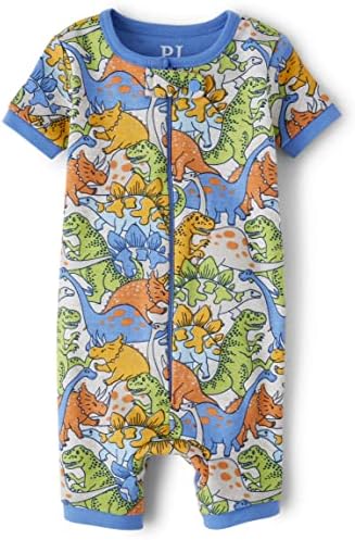 Краток ракав на детското место за момчиња од памук од памук со едно парче пижами, дино, 12-18 месеци