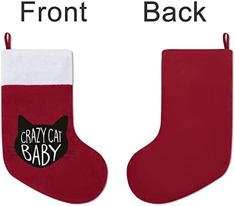 Луда мачка Божиќни чорапи порибување на Божиќно дрво санта украси виси украси за одмор на камин 16,5 “
