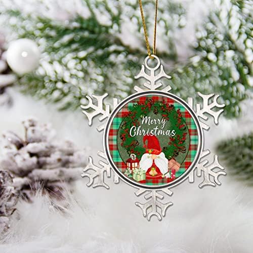 Божиќна биволска карирана гном сребрена Божиќна украс црвена и зелена бивол Проверете метална снегулка украс празник декорација
