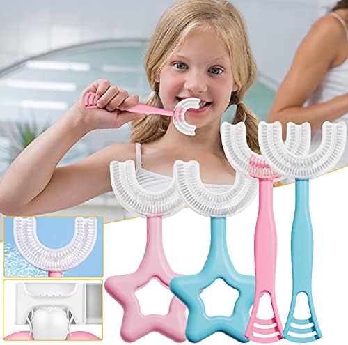 Четка за заби во форма на деца во форма на деца за 2-13 години 360 ° Темелно чистење Белење масажа за заби за заби У- Моделирање на четка
