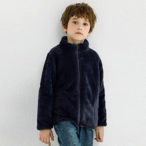 Момчиња за деца девојчиња со долг ракав зимски солиден руно патент јакна од палто згуснете топла облека за деца, палта големи момчиња