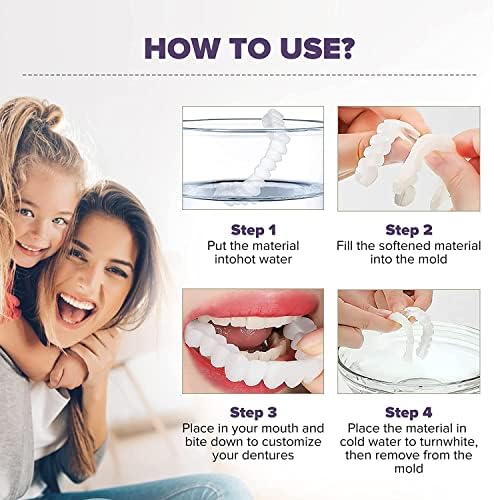 Лажни заби, 6 парчиња заби заби за жени и мажи, стоматолошки фурнири за привремена реставрација на забите, природа и удобно да ги заштити забите