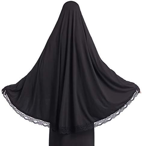 Муслимански високо истегнување хиџаб чиста боја на полу-каросерија го покрива хиџаб со чипка за молитва