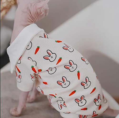 Облека за мачки без влакна од Wcdjomop - Пролетна есенска памучна маица со долги ракави, животински печатен пулвер, спојки за дишење на пижами за сфери, корниски рекс, Де