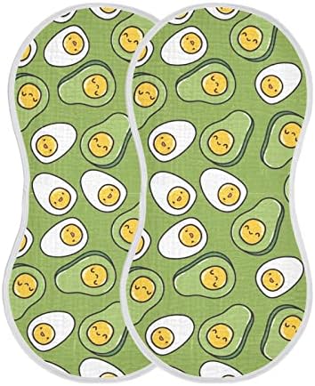 Yyzzh Смешно цртано јајце и авокадо шема Муслин Бурп крпи за бебе 2 пакувања памучни бебиња за миење садови за момчиња за момче
