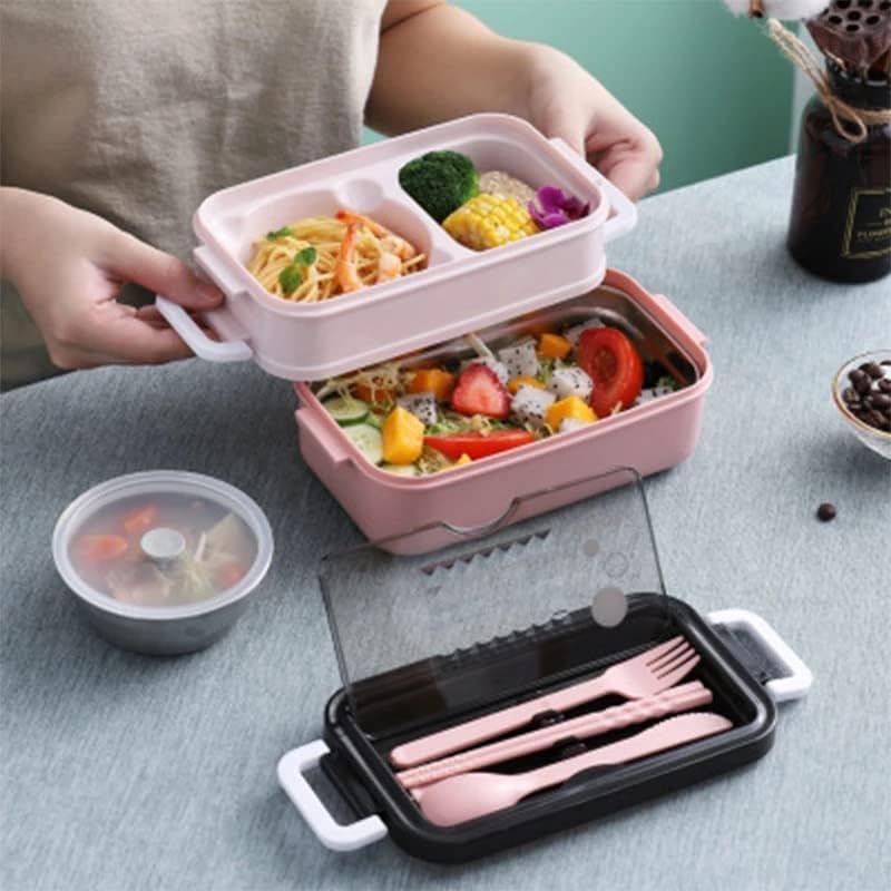 Кутија за ручек Бенто кутија за студентски канцелариски работник со двојно слој микробранова греење контејнер за контејнер за храна