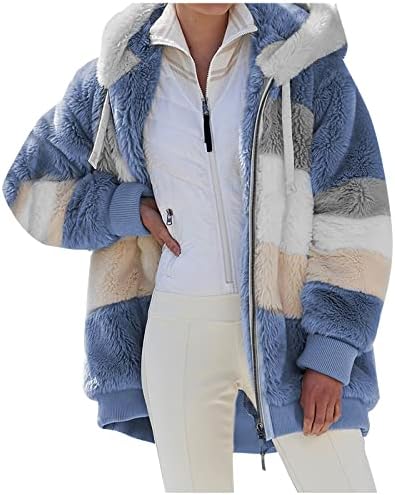 Huankенска женска нејасна руно јакна патент со долг ракав зашивање топол џемпер врвови палто зимски меки јакни