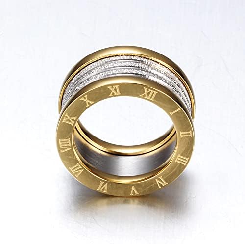Myneney 11mm Злато/Црна Римски Броеви Прстен За Мажи Жени Од Нерѓосувачки Челик | Свадба Бенд Ветување Прстен СО CZ Поставување Сребрена/Позлатени