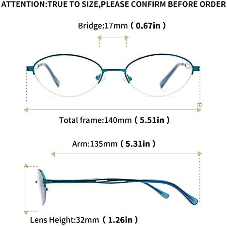 ОВАЛ ОВАЛ Прогресивно мултифокус за читање очила за жени метална рамка ретро сина светлина што ги блокира читателите со пролетна шарка