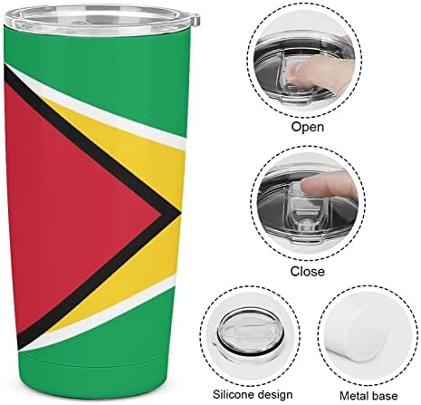 Guyana Flag 20oz патување со кафе кригла вакуум изолирана чаша од не'рѓосувачки челик со капаче од слама и четка