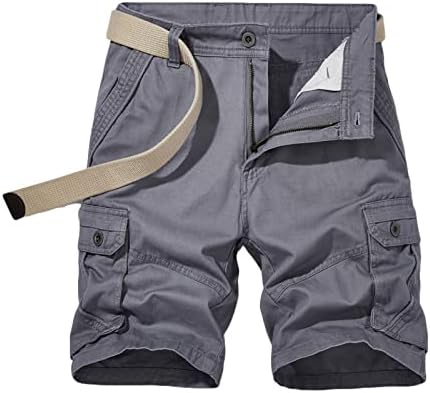 Машки памучни рамни шорцеви класични шорцеви за голф-шорцеви за обични карго шорцеви на отворено пешачење пешачење кратко со мулти џеб