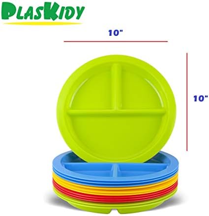 Пласкиди 3-Оддел Поделени Плочи За Деца-Комплет Од 12 Пластични Детски Послужавници За Јадење Со Разделувачи-4 Светли Бои Машина За Миење