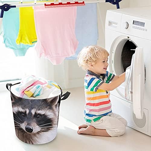 Кошница за перење FODUODUO Единствена Loveубов Ракун алишта за перење со рачки што се преклопуваат валкана облека за складирање на облека за