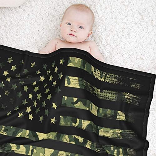 Американско знаме со зелено камо бебе ќебе Супер мек микрофибер што се залепуваат ќебиња за момчиња и девојчиња