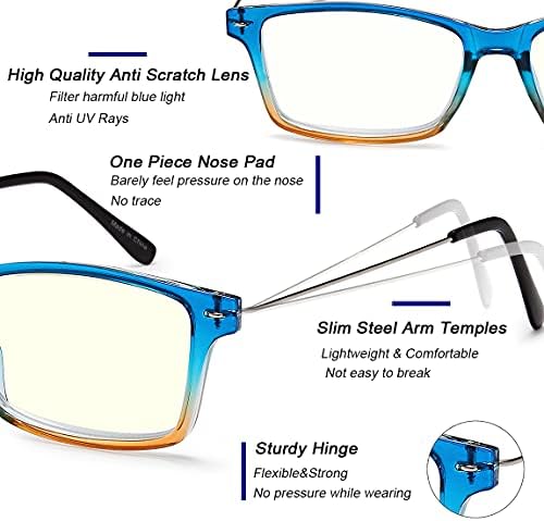 Оцерл сино светло блокирање на очила за читање 2 пара мажи и жени Читатели на компјутерски лесен квалитет на сини екран за очила +3.0