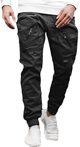 Angongnywell mens обични панталони мулти џебови модни товари џогери салата патент со долги панталони со џебни панталони