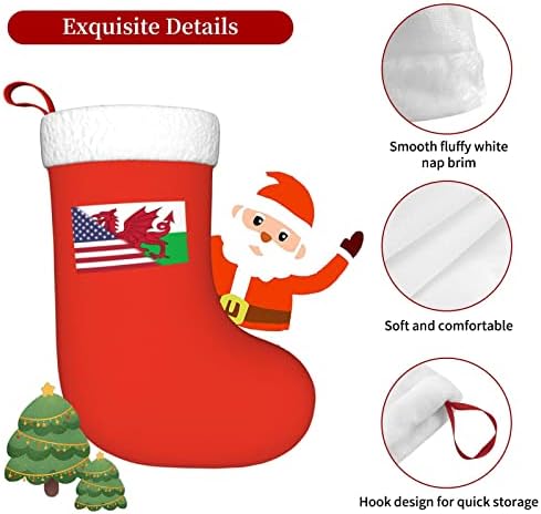 TZT Американско знаме и велшки-знаме Божиќни чорапи, подароци за одмор на Божиќни празници за украси за семејни празници 18-инчни