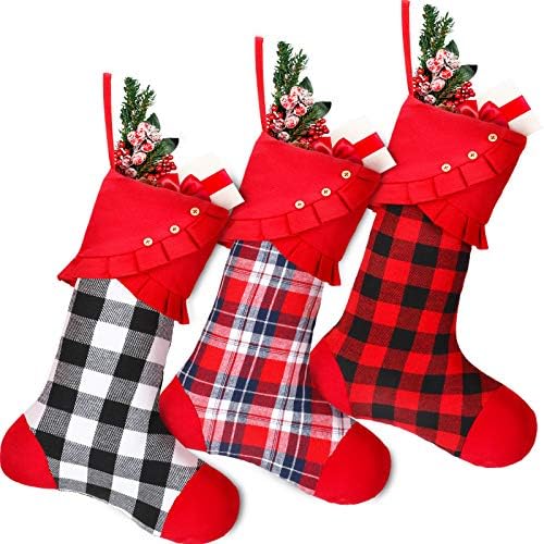 Skylety 3 парчиња карирани божиќни чорапи црвено бело и црно биволо проверете Божиќно порибување Божиќни бонбони присутни за