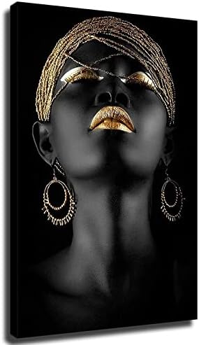 Африканска уметност црна и златна модерна жена платно уметност wallидна уметност дома декор-лијуи