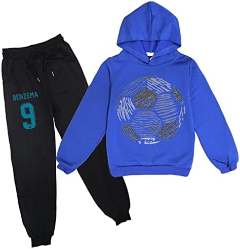 Maxvivo Child Boys Karim Benzema Graphic Hoodie Setts-Football Star Print Sweatshirt and Pants за џогирање