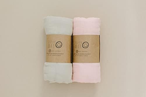 [2 пакет] Среќен максимум Муслин Свидл и ќебе за бебе/девојче, 70% бамбус/30% органски памук, екстра меки, неутрални/цврсти бои,