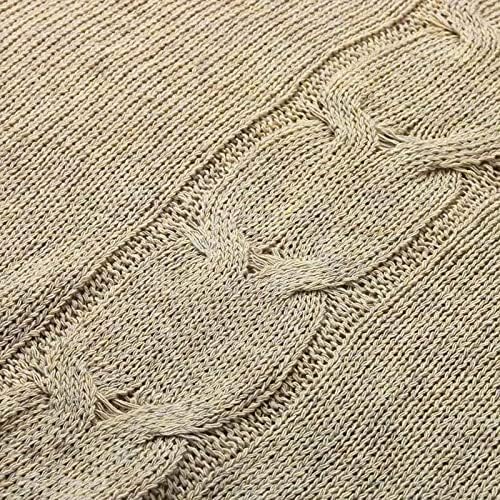 Женски женски џемпери врвови со преголем палење на долги ракави кошули со лековити кабел плетен бучен скокач туничен врв