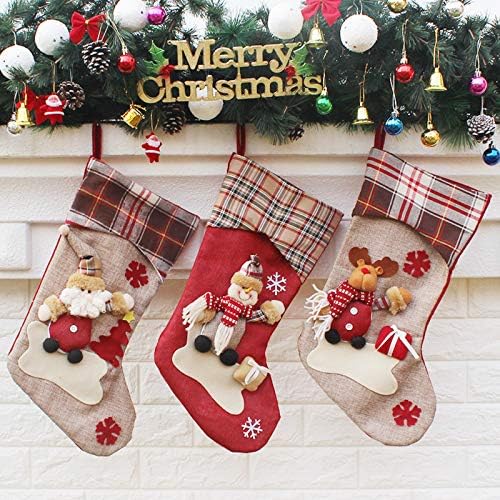 Декорација на чорапи за божиќни чорапи на Елонглин Декорацијата Дедо Мраз/снежен човек/ирваси за бонбони за бонбони, Божиќ украс, бонбони торбичка