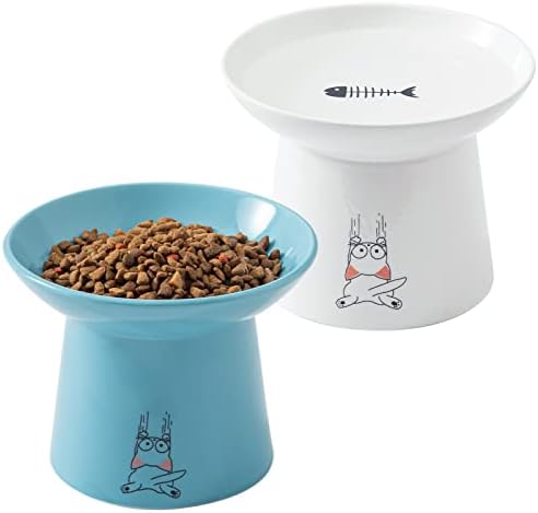 6,5 инчи Екстра широк керамички кренати чинии за мачки, надградени покачени порцелански мачки храна храна сад сад, чинија за миленичиња