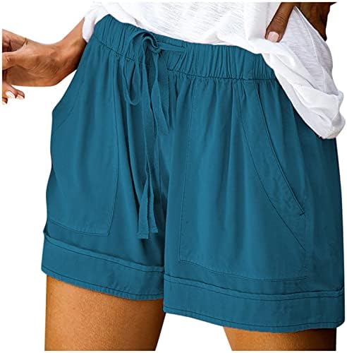 Памучни шорцеви за жени со високи половини на отворено шорцеви со должина на коленото трендовски шорцеви за пешачење со џебови со џебови