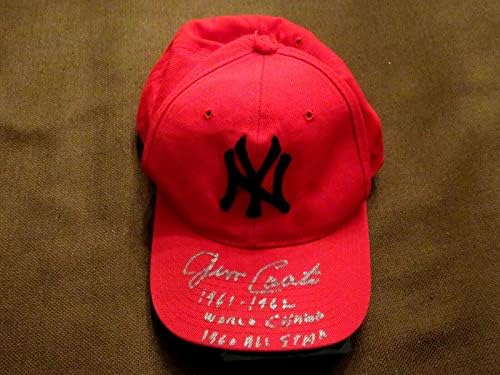 Џим Коутс 1961-1962 Wsc 1960 a/s Yankees Стомна Авто Гроздобер Црвена Капа Шапка Jsa-Autogragrated Mlb Капи