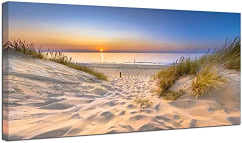 Artидна уметност на плажа за бања - зајдисонце платно wallиден декор песок од морска песка за спална соба за спална соба