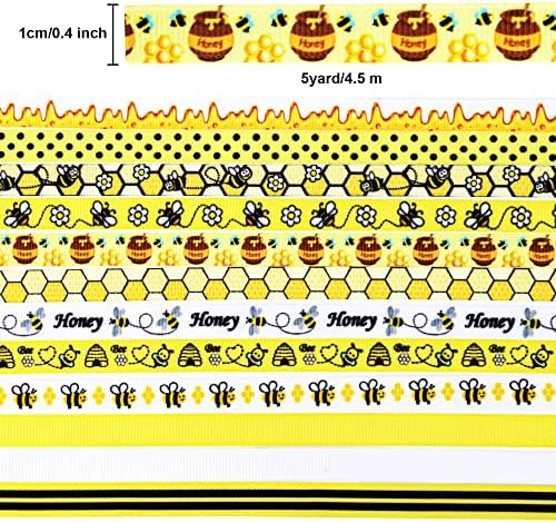 12 ролни пчела Гросгрен Пчела Пчела Декоративна лента 3/8 инчи цветна мед пчела лента со жолта лента за завиткување на подароци за занаетчиски
