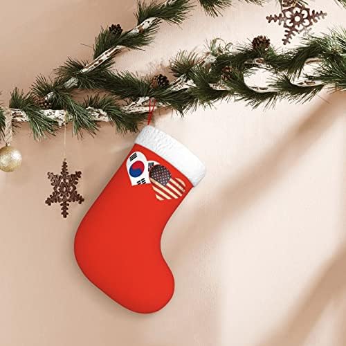 Cutedwarf Јужна Кореја и американско знаме Божиќно порибување Божиќно декорација Класичен 18 инчи камин виси чорап