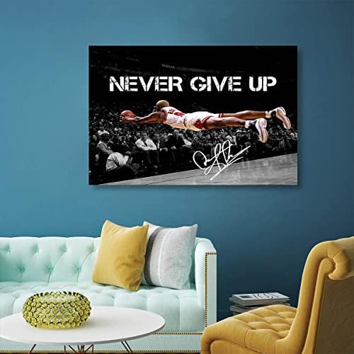 Денис Родман летаат во Чикаго Булс Постер мотивациски wallиден декор, никогаш не се откажувајте од печатено платно уметност 12x16inch-unfrmaed